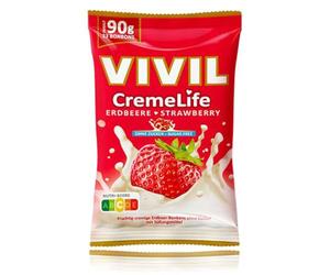 VIVIL Crema Life Fresa, 1 bolsa, caramelos de nata afrutada con sabor a fresa, sin azúcar y sin gluten, 1 x 90 g