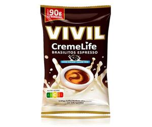 VIVIL Creme Life Brasilitos Espresso, 1 bolsa, caramelos de nata fuertes con sabor a café, sin azúcar, 1 x 90 g