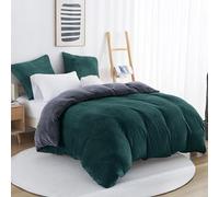 Viviland Juego de funda nórdica de felpa de microforro polar para cama doble - Juego de cama de terciopelo polar suave - Funda nórdica de franela de invierno extra cálida con cremallera - Verde bosque