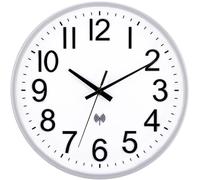 VIVILINEN 30cm Reloj de Pared de Control Inalámbrico Silencioso Reloj Redondo Sin Tick para Sala de Estar Dormitorio Decoración del Hogar (Plata)