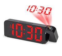 VIVILINEN Reloj proyector para dormitorio, despertador, digital, mesita de noche con pantalla de techo, temperatura y fecha, pantalla LED grande, regulador de intensidad de 4 niveles, modo nocturno