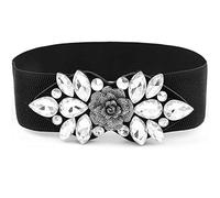 Vivilly Cinturón elástico negro Rhinestone cinturones anchos cinturón de cintura de cristal para mujeres y niñas, Oro, M