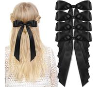 vivinin 4 lazos de satén sedoso sólido para mujer, clip de cinta para el cabello con cola larga, cinta para el cabello para uso diario, accesorios para el cabello negro, lazo para el cabello para