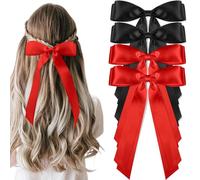 vivinin 4 lazos de satén sedoso sólido para mujer, clip de cinta para el cabello con cola larga, cinta para el cabello uso diario, accesorios para el cabello rojo y negro, lazo para el cabello para
