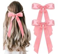 vivinin 4 lazos para el cabello de satén sedoso sólido para mujer, clip de cinta para el cabello con cola larga, cinta para el cabello de uso diario, pinzas para el cabello rosa para mujeres,