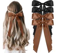 vivinin Lazos para el pelo para mujer, 4 pinzas de satén sedoso sólido con cola larga, cinta para el cabello de uso diario, marrón y negro, accesorios ideales para el cabello para mujeres y niñas