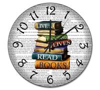 Vivió Mil Vidas Leyó Libros. Redondo Relojes De Pared Fácil De Leer Reloj De Cuarzo Decoración Reloj Redondo para Escuela Colegio Hogar 25Cm