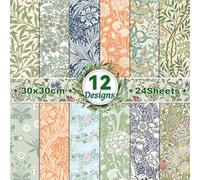 VIVIQUEN Paquete de 24 papeles de doble cara con patrón floral vintage, flores retro de 12 pulgadas, William Morris, papel de manualidades, plegado, para manualidades, fondo de tarjetas, álbumes de