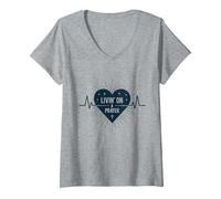 Vivir de un corazón Cristiano Inspirador en la oración Camiseta Cuello V, Mujer, Gris Jaspeado, L