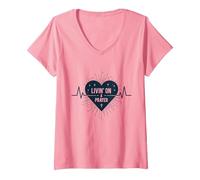 Vivir de un corazón Cristiano Inspirador en la oración Camiseta Cuello V, Mujer, Rosado, S