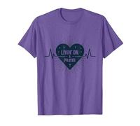 Vivir de un corazón Cristiano Inspirador en la oración Camiseta, Hombre, Morado Jaspeado, M