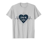 Vivir de un corazón Cristiano Inspirador en la oración Camiseta, Hombre, Plata, L