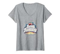 Vivir en un sueño de Fan de fútbol de fantasía Camiseta Cuello V, Mujer, Gris Jaspeado, L