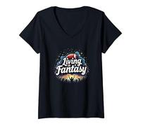 Vivir en un sueño de Fan de fútbol de fantasía Camiseta Cuello V, Mujer, Negro, L