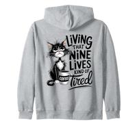 Vivir Que Nueve Vidas un Poco de café de Gato Cansado Sudadera con Capucha