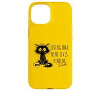 Vivir que nueve vidas un tipo de gato cansado amante del café Carcasa para iPhone 15