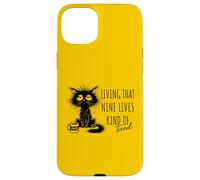 Vivir que nueve vidas un tipo de gato cansado amante del café Carcasa para iPhone 15 Plus
