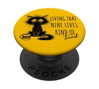 Vivir que nueve vidas un tipo de gato cansado amante del café PopSockets PopGrip Adhesivo