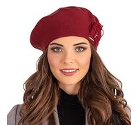 Vivisence Boina De Mujer para Invierno Otoño Elegante Damas Ajuste Corte Clásico con Decoración De Flores Ideal para Otoño Tejido 7036, Rojo,Talla Única
