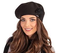 Vivisence Boina De Mujer para Invierno Otoño Elegante Damas Ajuste Corte Clásico con Decoración De Flores Ideal para Otoño Tejido 7036, Negro,Talla Única