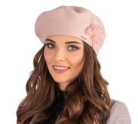Vivisence Boina De Mujer para Invierno Otoño Elegante Damas Ajuste Corte Clásico con Decoración De Flores Ideal para Otoño Tejido 7036, Rosa,Talla Única