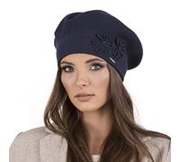Vivisence Boina De Otoño Invierno para Mujer Elegante con Motivo Floral Hecho De Lana Y Tejido Elástico Ideal Uso Diario Y Actividades Al Aire Libre 7007, Azul Marino,Talla Única