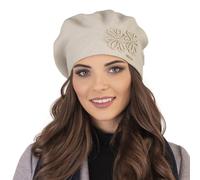 Vivisence Boina De Otoño Invierno para Mujer Elegante con Motivo Floral Hecho De Lana Y Tejido Elástico Ideal Uso Diario Y Actividades Al Aire Libre 7007, Beige,Talla Única