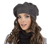 Vivisence Boina De Otoño Invierno para Mujer Elegante con Motivo Floral Hecho De Lana Y Tejido Elástico Ideal Uso Diario Y Actividades Al Aire Libre 7007, Gris Oscuro,Talla Única