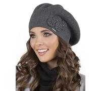 Vivisence Boina De Otoño Invierno para Mujer Elegante para Damas con Forro Cálido Y Detalles Florales Hecho De Lana Acrílica para Días Fríos En Ajuste Estilo, Gris Oscuro,Talla Única