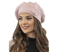 Vivisence Boina De Otoño Invierno para Mujer Elegante para Damas con Forro Cálido Y Detalles Florales Hecho De Lana Acrílica para Días Fríos En Ajuste Estilo Clásico, Rosa Claro,Talla Única