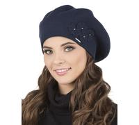 Vivisence Boina De Otoño Invierno para Mujer Elegante para Damas con Forro Cálido Y Detalles Florales Hecho De Lana Acrílica para Días Fríos En Ajuste Estilo, Azul Oscuro,Talla Única
