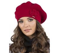 Vivisence Boina De Otoño Invierno para Mujer Elegante para Damas con Forro Cálido Y Detalles Florales Hecho De Lana Acrílica para Días Fríos En Ajuste Estilo Clásico 7006, Rojo,Talla Única