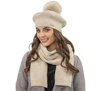 Vivisence Boina Invernal con Pompón para Mujeres 7035, Beige,Talla Única