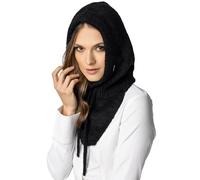 Vivisence Capucha De Invierno Para Mujer Elegante Que Combina Gorro Y Bufanda En Uno Con Cordón De Ajuste Y Parte Delantera Alargada Para Máxima Protección Contra El Frío, Negro,Talla Única
