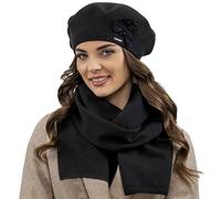 Vivisence De Boina Y Bufanda De Mujer para Invierno Otoño Conjunto Elegancia Y Comodidad para Otoño Cumpleaños O Navidad 7036Kmpl, Negro,Talla Única
