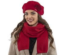 Vivisence De Boina Y Bufanda De Mujer para Invierno Otoño Conjunto Elegancia Y Comodidad para Otoño Cumpleaños O Navidad 7036Kmpl, Rojo,Talla Única