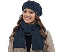 Vivisence De Boina Y Bufanda De Mujer para Invierno Otoño Conjunto Estilo Elegante Accesorios De Invierno Hechos con Lana Cálida Perfectos para Regalo O Usar En Días Fríos, Azul Marino,Talla Única