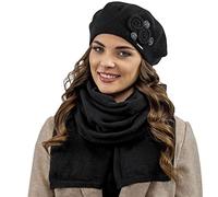 Vivisence De Boina Y Bufanda De Mujer para Invierno Otoño Conjunto Estilo Elegante Accesorios De Invierno Hechos con Lana Cálida Perfectos para Regalo O Usar En Días Fríos 7037Kmpl, Negro,Talla Única