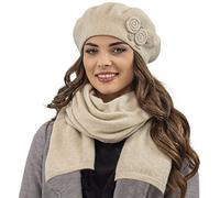 Vivisence De Boina Y Bufanda De Mujer para Invierno Otoño Conjunto Estilo Elegante Accesorios De Invierno Hechos con Lana Cálida Perfectos para Regalo O Usar En Días Fríos 7037Kmpl, Beige,Talla Única