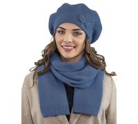 Vivisence De Boina Y Bufanda para Mujer Conjunto Elegante Ideal para Invierno con Aplique Decorativo Diseño Clásico 7006Kmpl, Azul,Talla Única