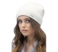 Vivisence Gorro Clásico para Mujeres De Invierno con Dos Pliegues En La Parte Trasera Hecho De Lana con Forro Interior Y Decorado con Estampado En Zigzag, Ecru,Talla Única