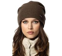 Vivisence Gorro De Las Mujeres Otoño Invierno Clásico De Lana para con Ajuste Forro Interior Tres Pliegues Y Placa Decorativa con Logotipo Ideal para Días Fríos 7085, Marrón,Talla Única