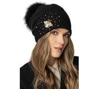 Vivisence Gorro De Las Mujeres Otoño Invierno Hecho A Mano con Pompón Natural Desmontable Lana Forro Polar Cálido Adorno Lujoso Ajuste 7079, Negro,Talla Única
