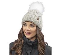 Vivisence Gorro De Otoño Invierno para Mujer De Punto con Pompon De Piel Sintética Ajuste Forro Cálido Elegante Y Flexible Protege contra El Frío La Nieve Y El, Beige Melange,Talla Única