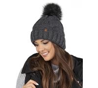 Vivisence Gorro De Otoño Invierno para Mujer De Punto con Pompon De Piel Sintética Ajuste Forro Cálido Elegante Y Flexible Protege contra El Frío La Nieve Y El, Gris Oscuro,Talla Única