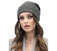 Vivisence Gorro De Otoño Invierno para Mujer Elegante Damas Decorado con Perlitas Sin Forro Ajuste Invierno Hecho De Hilo Cálido Ideal para Días Fríos 7002, Gris Oscuro,Talla Única