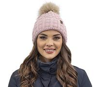 Vivisence Gorro Invernal para Mujeres De Punto Elegante con Corte Clásico Hecho De Hilo Cálido con Pompón Y Forro Interior Ideal para Los Días Fríos De Invierno, Rosa Claro,Talla Única