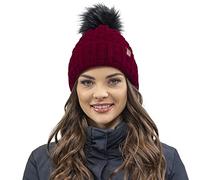 Vivisence Gorro Invernal para Mujeres De Punto Elegante con Corte Clásico Hecho De Hilo Cálido con Pompón Y Forro Interior Ideal para Los Días Fríos De Invierno, Granate,Talla Única