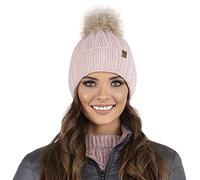 Vivisence Gorro para Damas con Pompón De Piel Sintética Hecho De Tejido Cálido Y Suave Ajuste Ideal para Invierno Y Actividades Al Aire Libre Talla Única Elegante 7019, Rosa Claro,Talla Única