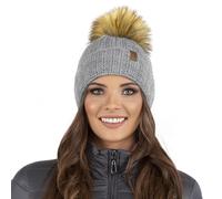 Vivisence Gorro para Damas con Pompón De Piel Sintética Hecho De Tejido Cálido Y Suave Ajuste Ideal para Invierno Y Actividades Al Aire Libre Talla Única Elegante 7019, Gris Claro,Talla Única
